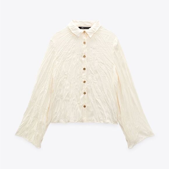Zara Wrinkled Look Blouse Shirt New - Picture 5 of 7